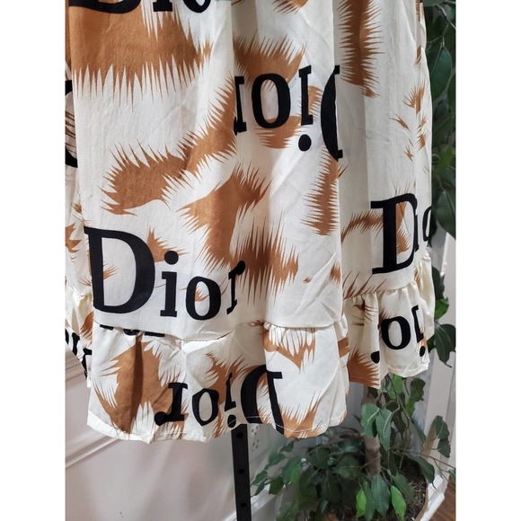 Mina Collection Beige & Brown Square Neck Half Sleeve Knee Length Dress Small - Picture 4 of 13